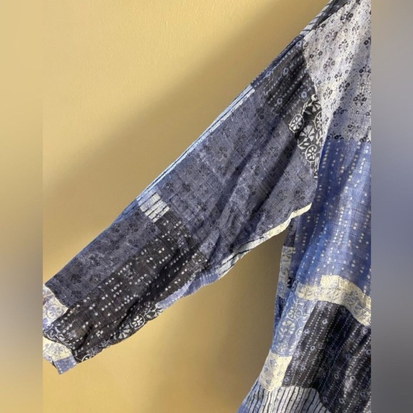 Pilcro Indigo Floral Blouse patchwork button front cotton Medium Petite - Picture 6 of 10